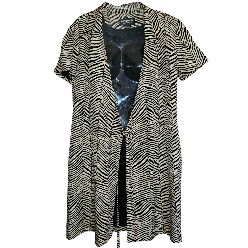 Patrick Collection Vntg 100% Silk Zebra Print Short Sleeve Duster Jacket Size 10
